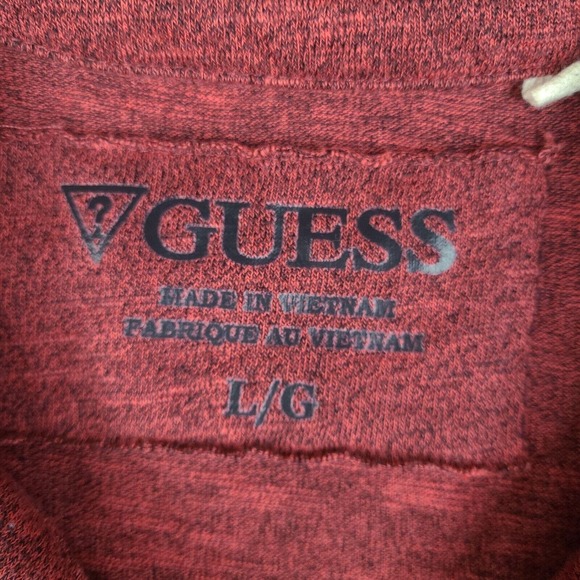 Guess Polo Shirt Mens Large Red Heathered Faux Leather Pocket Collared V-Neck - Picture 5 of 13